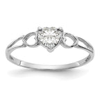 10k White Gold Polished 5mm Heart Genuine April/ White Topaz Birthstone Ring