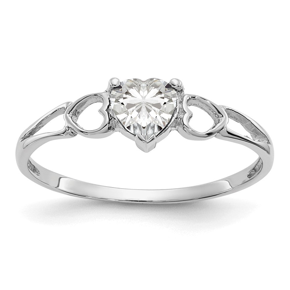 10k White Gold Polished 5mm Heart Genuine April/ White Topaz Birthstone Ring