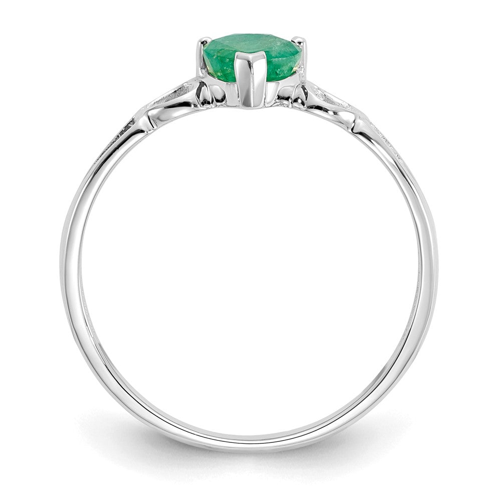 10k White Gold Polished 5mm Heart Genuine May/ Emerald Birthstone Ring
