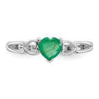 10k White Gold Polished 5mm Heart Genuine May/ Emerald Birthstone Ring