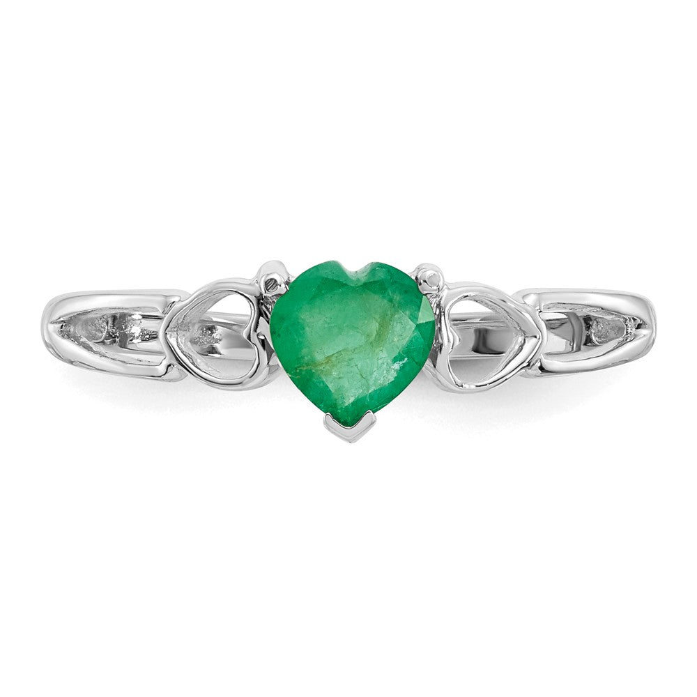 10k White Gold Polished 5mm Heart Genuine May/ Emerald Birthstone Ring