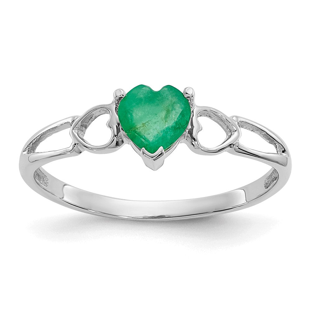 10k White Gold Polished 5mm Heart Genuine May/ Emerald Birthstone Ring