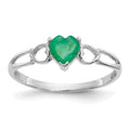 10k White Gold Polished 5mm Heart Genuine May/ Emerald Birthstone Ring