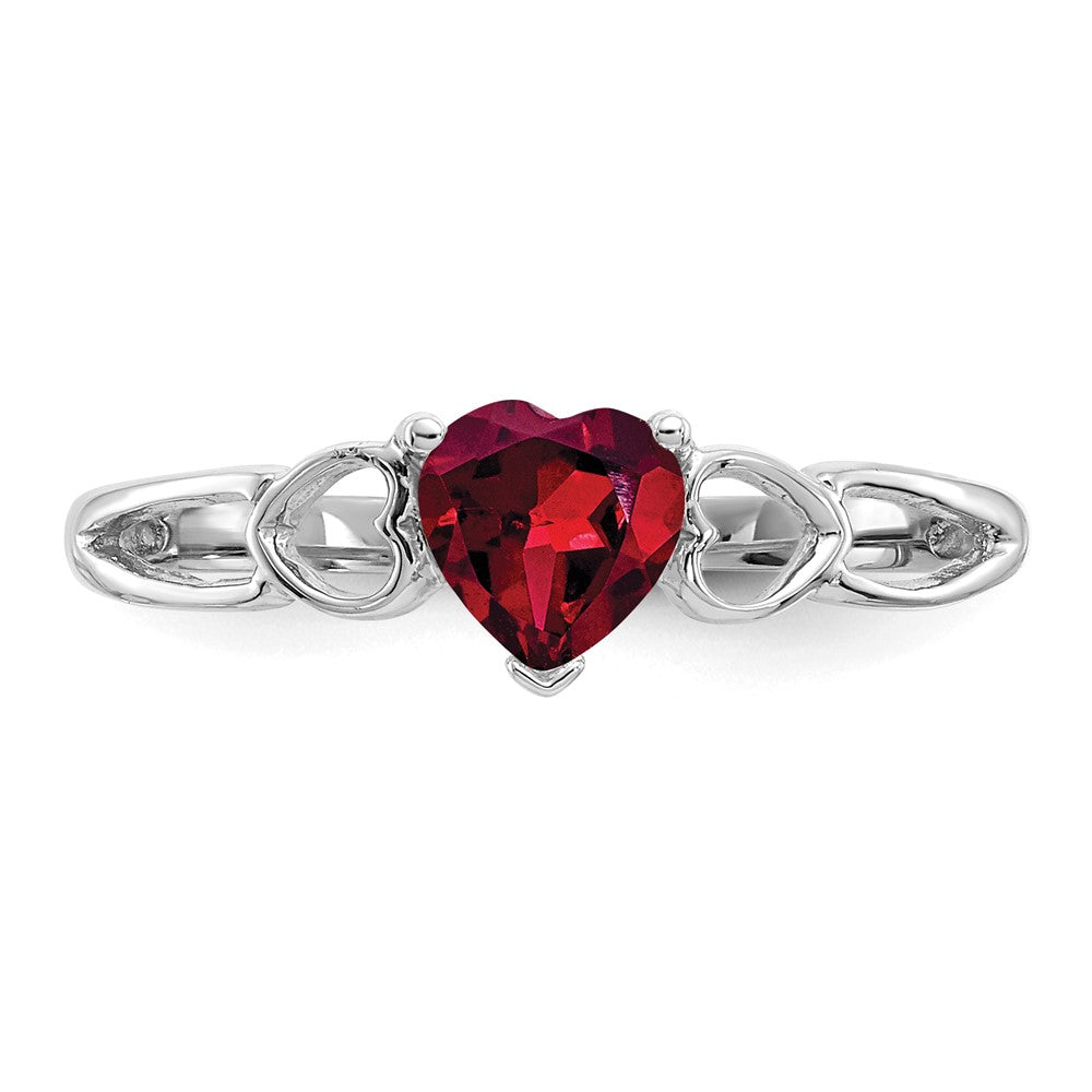 10k White Gold Polished 5mm Heart Genuine June/ Rhodolite Garnet Birthstone Ring