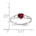 10k White Gold Polished 5mm Heart Genuine June/ Rhodolite Garnet Birthstone Ring