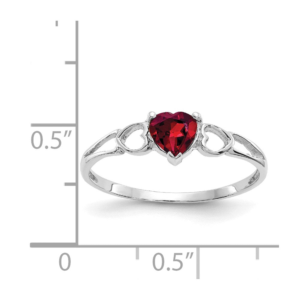 10k White Gold Polished 5mm Heart Genuine June/ Rhodolite Garnet Birthstone Ring