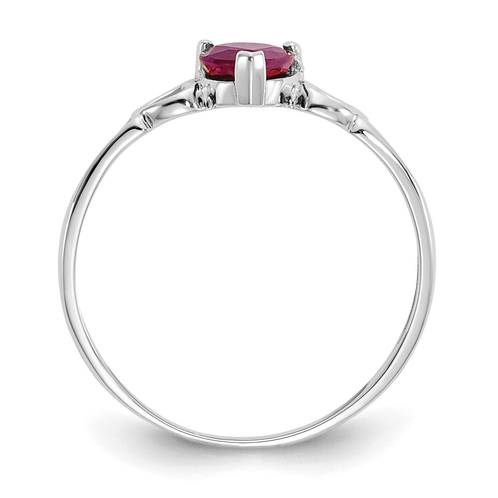 10k White Gold Polished 5mm Heart Genuine July/ Ruby Birthstone Ring