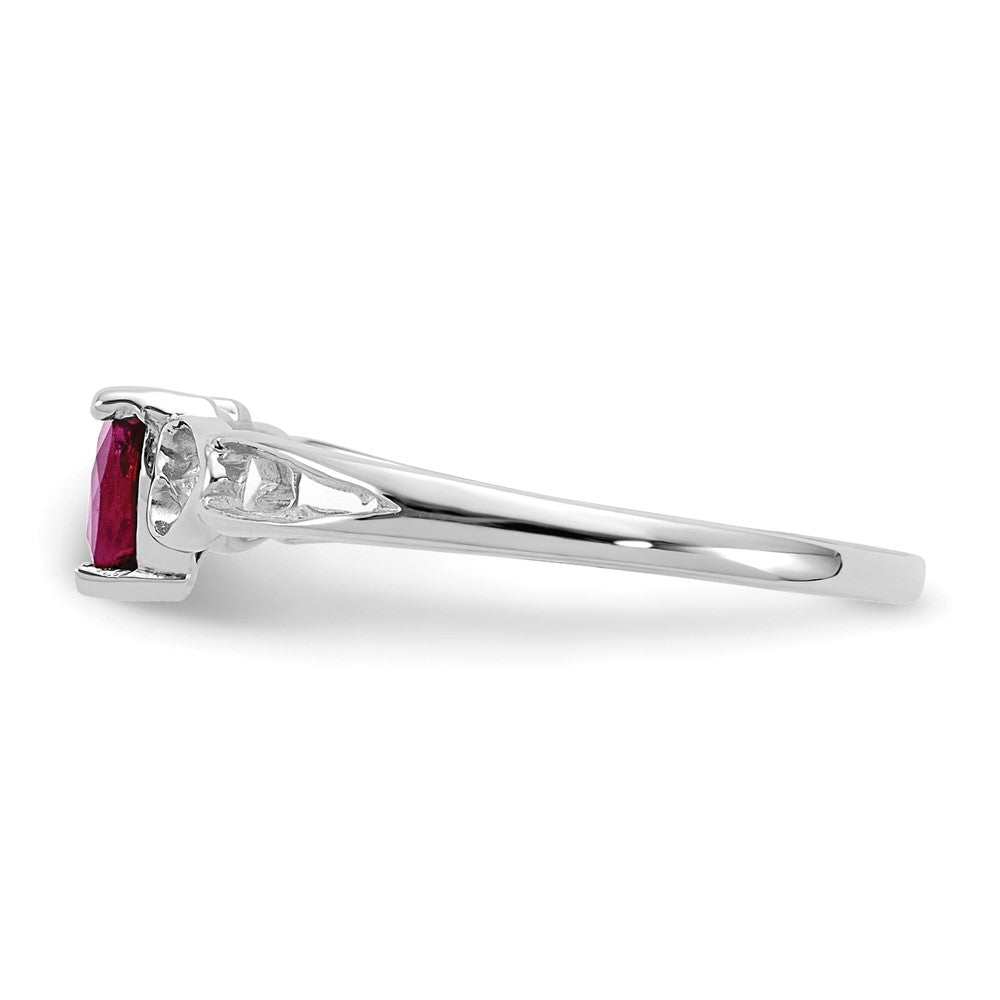10k White Gold Polished 5mm Heart Genuine July/ Ruby Birthstone Ring