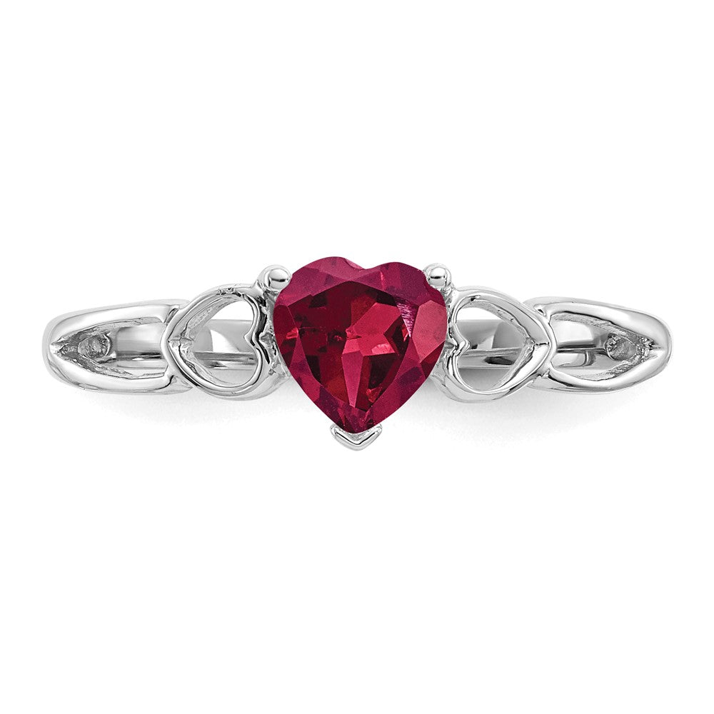 10k White Gold Polished 5mm Heart Genuine July/ Ruby Birthstone Ring