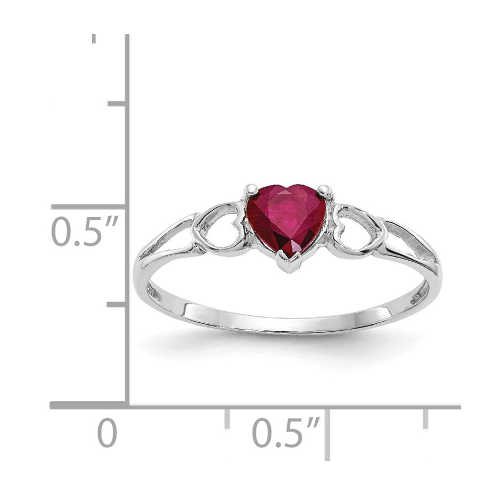 10k White Gold Polished 5mm Heart Genuine July/ Ruby Birthstone Ring
