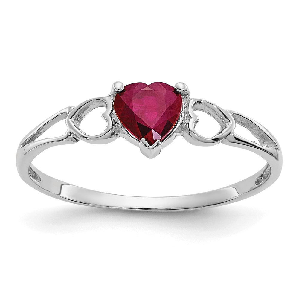 10k White Gold Polished 5mm Heart Genuine July/ Ruby Birthstone Ring