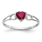 10k White Gold Polished 5mm Heart Genuine July/ Ruby Birthstone Ring