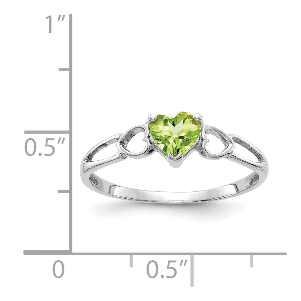 10k White Gold Polished 5mm Heart Genuine August/ Peridot Birthstone Ring