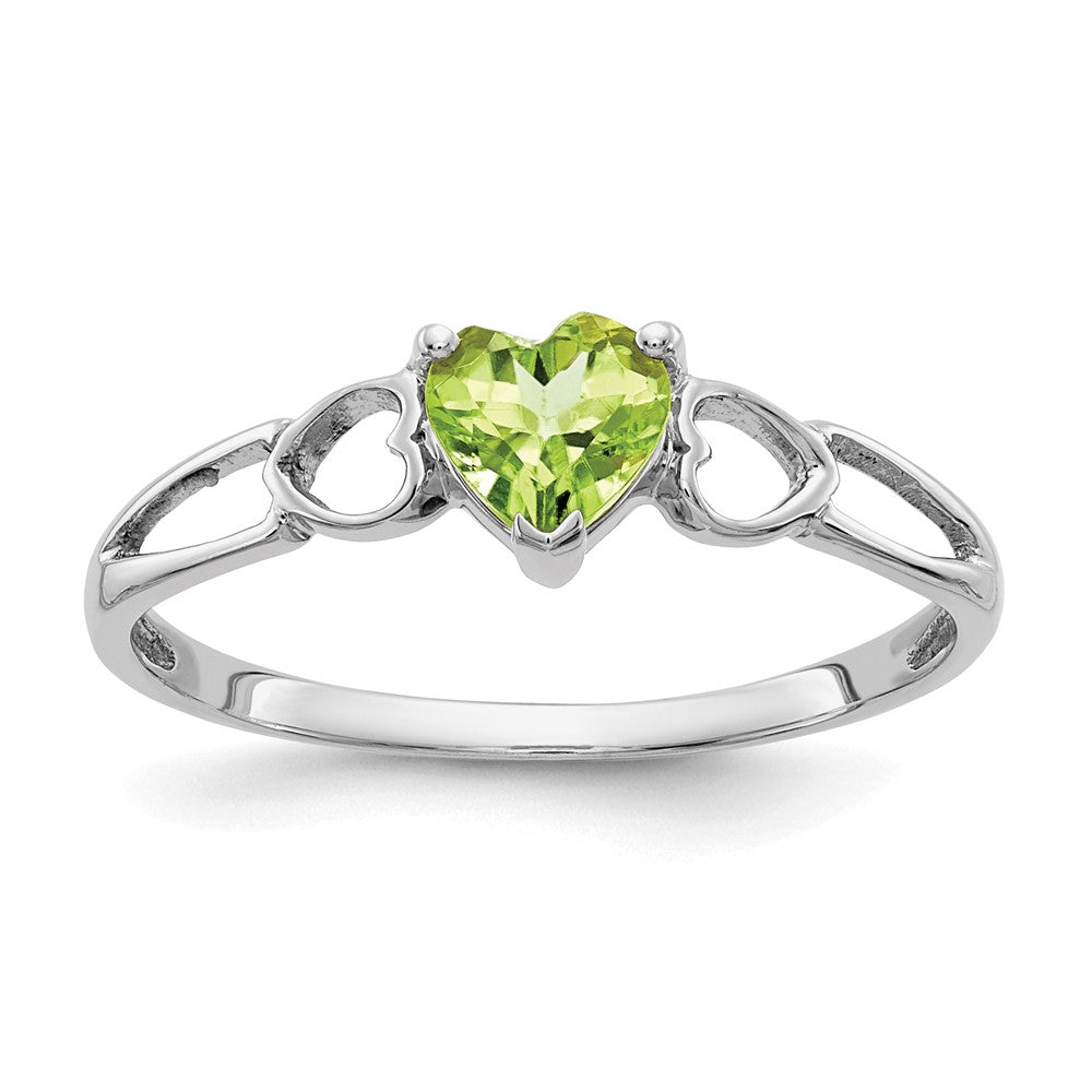 10k White Gold Polished 5mm Heart Genuine August/ Peridot Birthstone Ring