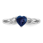 10k White Gold Polished 5mm Heart Genuine September/ Sapphire Birthstone Ring