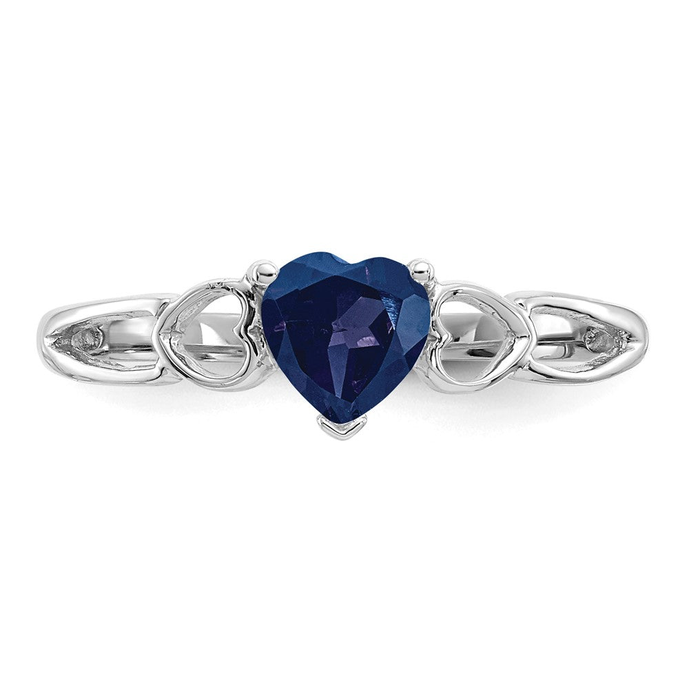 10k White Gold Polished 5mm Heart Genuine September/ Sapphire Birthstone Ring