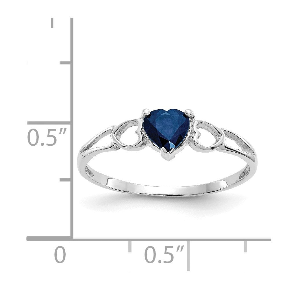 10k White Gold Polished 5mm Heart Genuine September/ Sapphire Birthstone Ring