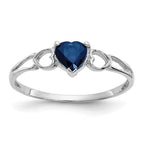 10k White Gold Polished 5mm Heart Genuine September/ Sapphire Birthstone Ring