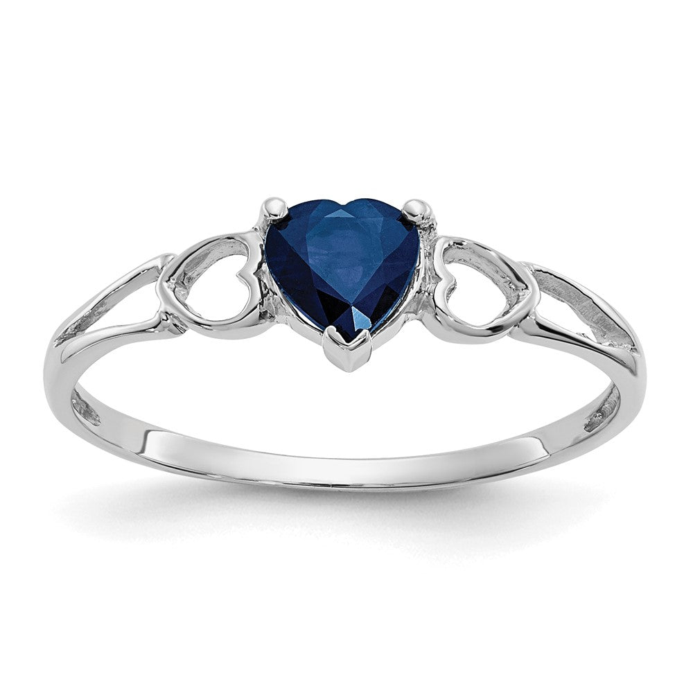 10k White Gold Polished 5mm Heart Genuine September/ Sapphire Birthstone Ring