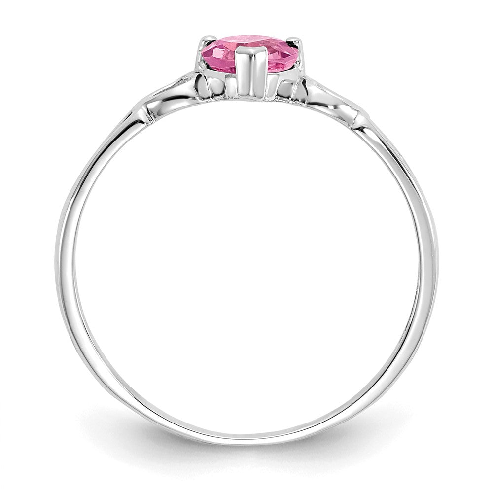 10k White Gold Polished 5mm Heart Genuine October/ Pink Tourmaline Birthstone Ring