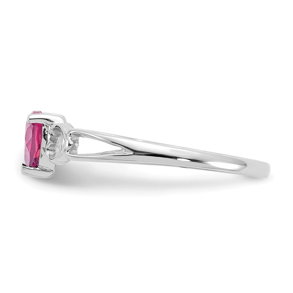 10k White Gold Polished 5mm Heart Genuine October/ Pink Tourmaline Birthstone Ring