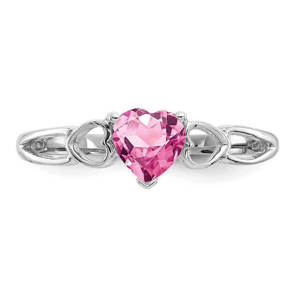 10k White Gold Polished 5mm Heart Genuine October/ Pink Tourmaline Birthstone Ring