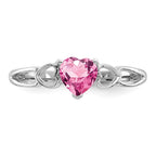 10k White Gold Polished 5mm Heart Genuine October/ Pink Tourmaline Birthstone Ring