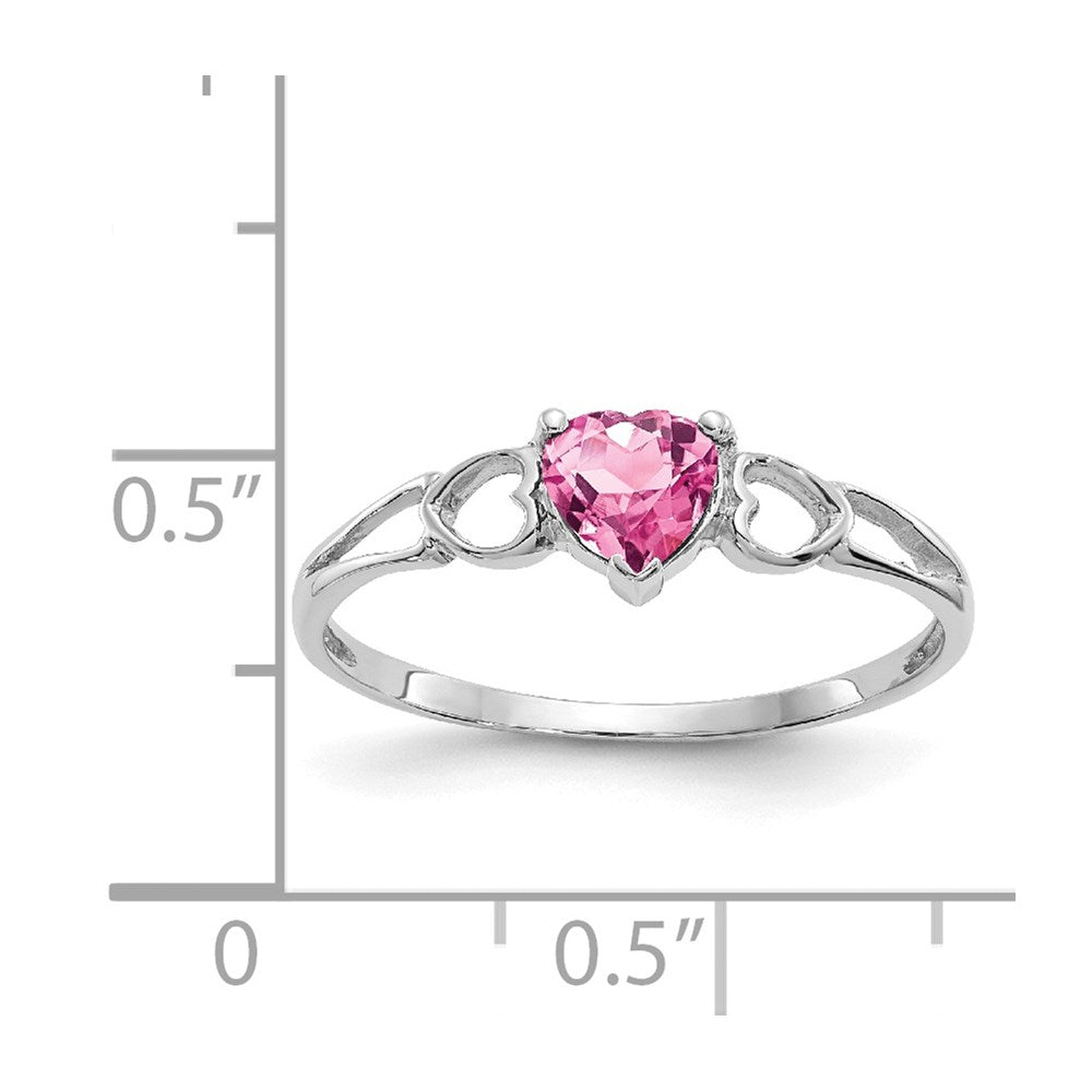 10k White Gold Polished 5mm Heart Genuine October/ Pink Tourmaline Birthstone Ring