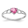 10k White Gold Polished 5mm Heart Genuine October/ Pink Tourmaline Birthstone Ring