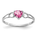 10k White Gold Polished 5mm Heart Genuine October/ Pink Tourmaline Birthstone Ring