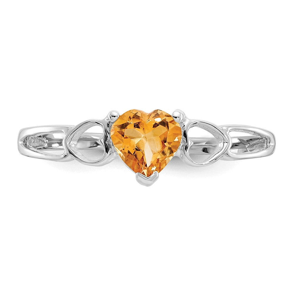10k White Gold Polished 5mm Heart Genuine November/ Citrine Birthstone Ring