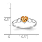 10k White Gold Polished 5mm Heart Genuine November/ Citrine Birthstone Ring