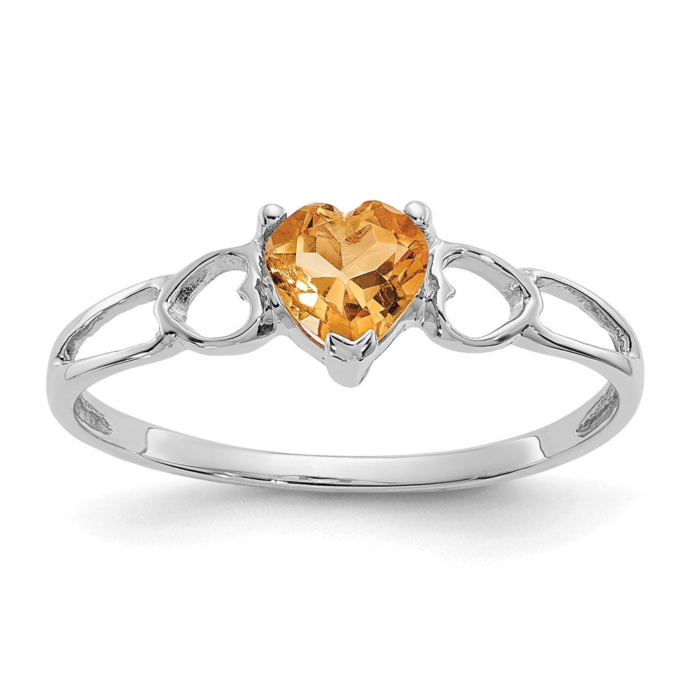 10k White Gold Polished 5mm Heart Genuine November/ Citrine Birthstone Ring