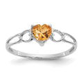 10k White Gold Polished 5mm Heart Genuine November/ Citrine Birthstone Ring