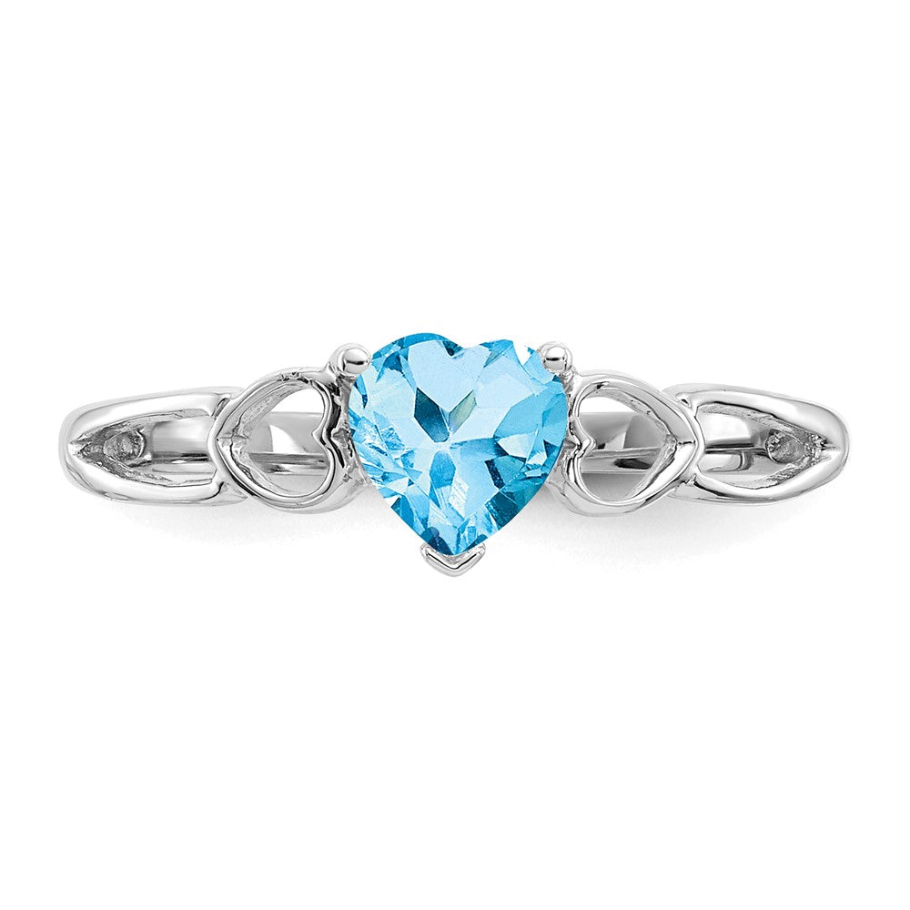 10k White Gold Polished 5mm Heart Genuine December/ Blue Topaz Birthstone Ring