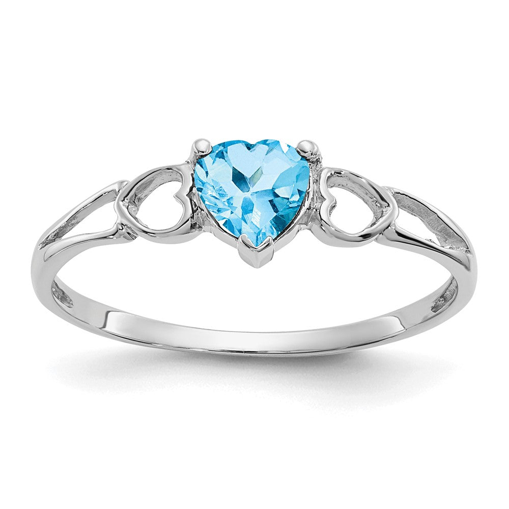 10k White Gold Polished 5mm Heart Genuine December/ Blue Topaz Birthstone Ring