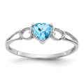 10k White Gold Polished 5mm Heart Genuine December/ Blue Topaz Birthstone Ring