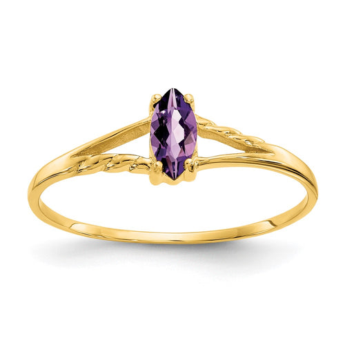 10k Polished 6x3mm Marquise Genuine February/ Amethyst Birthstone Ring