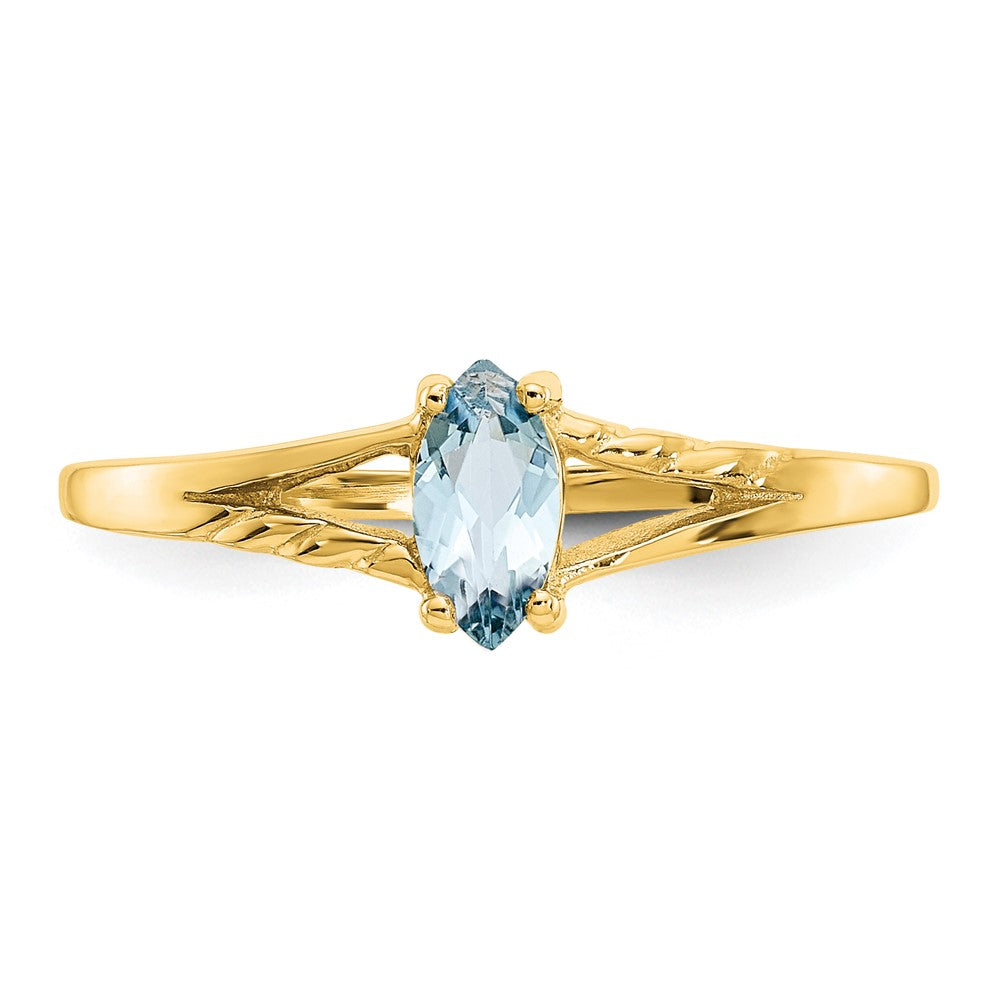 10k Polished 6x3mm Marquise Genuine March/ Aquamarine Birthstone Ring