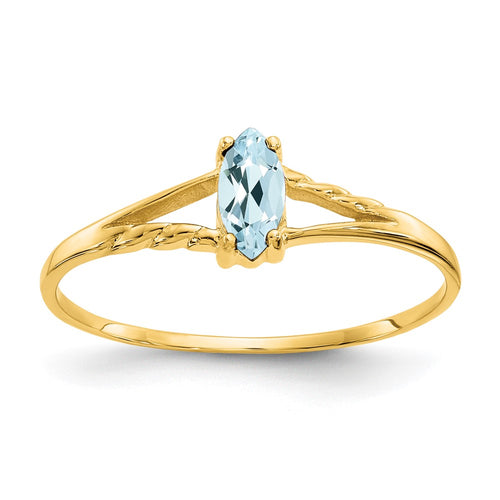 10k Polished 6x3mm Marquise Genuine March/ Aquamarine Birthstone Ring