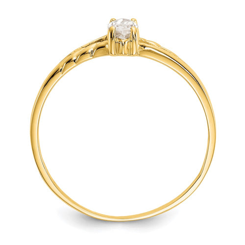 10k Polished 6x3mm Marquise Genuine April/ White Topaz Birthstone Ring