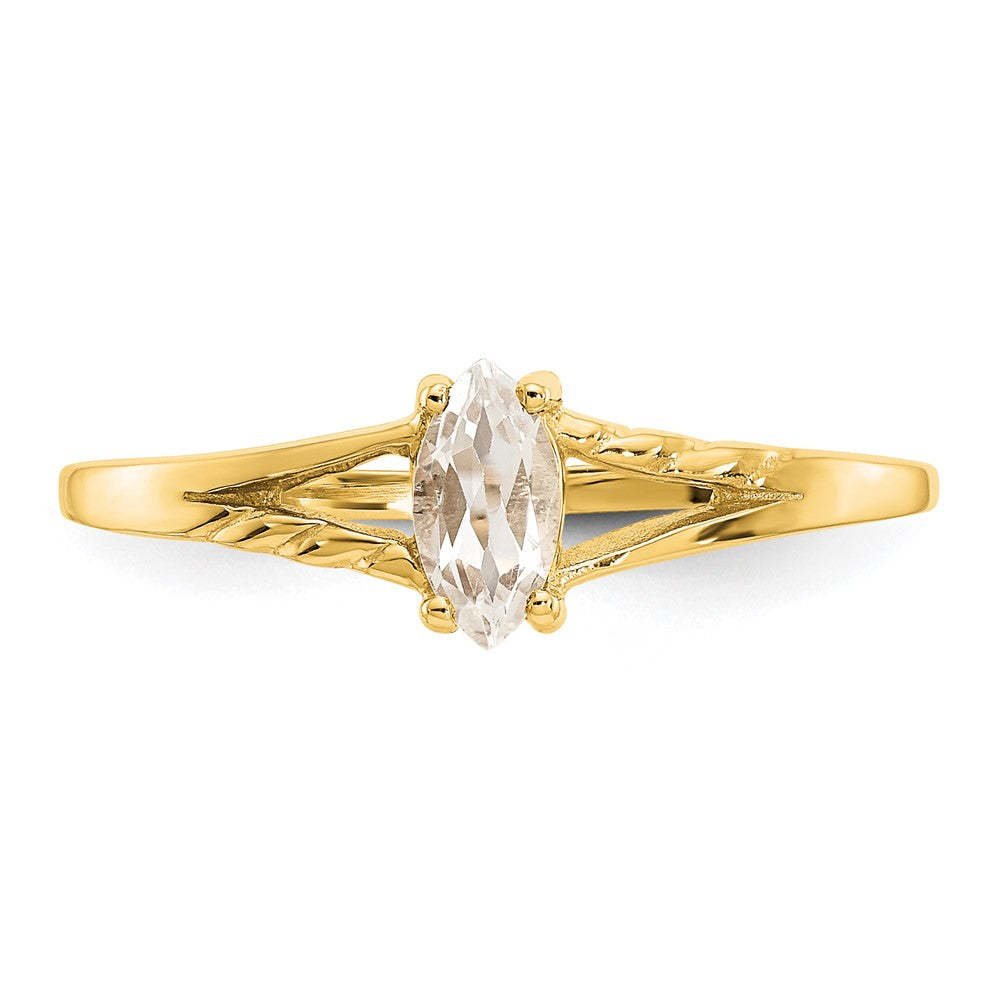 10k Polished 6x3mm Marquise Genuine April/ White Topaz Birthstone Ring