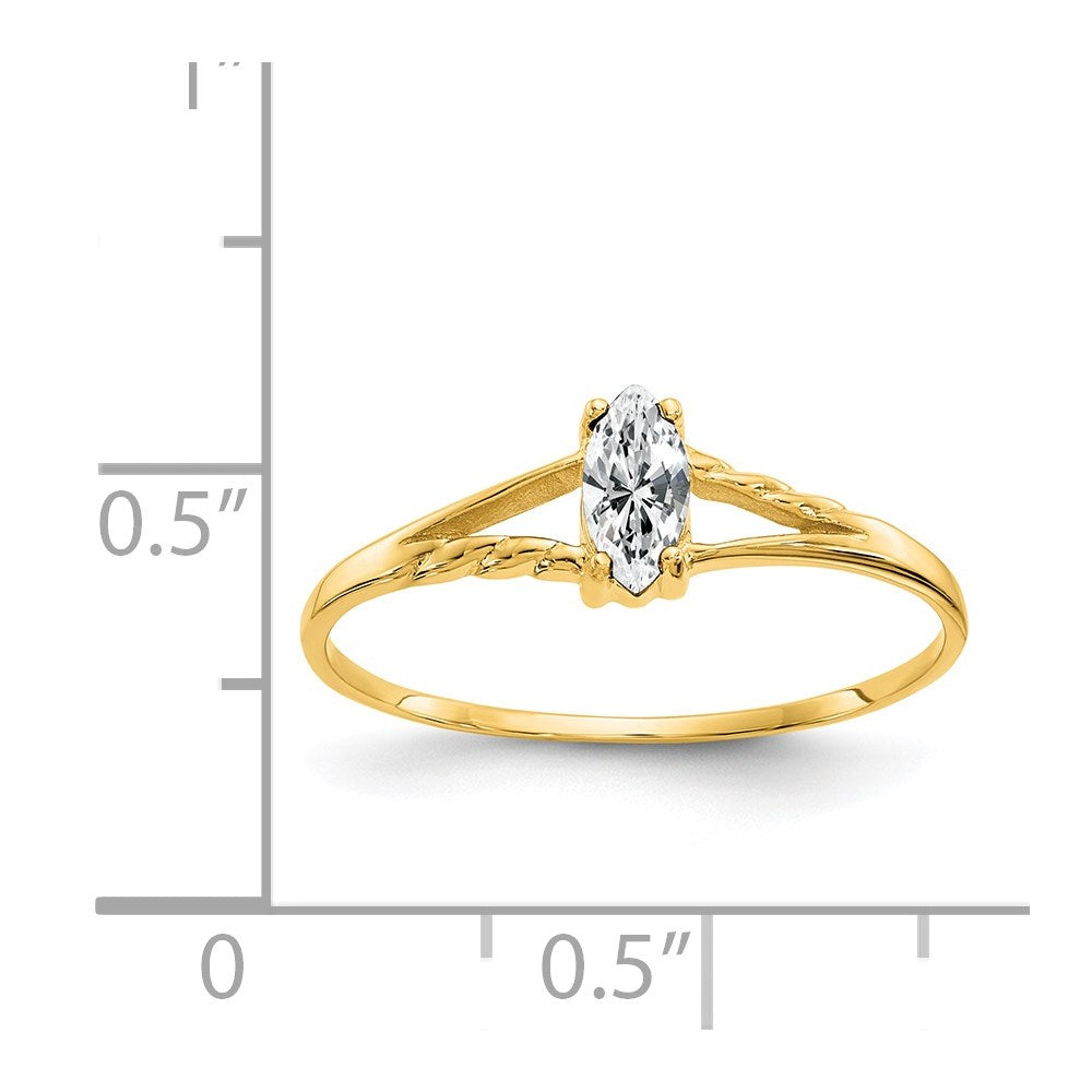 10k Polished 6x3mm Marquise Genuine April/ White Topaz Birthstone Ring
