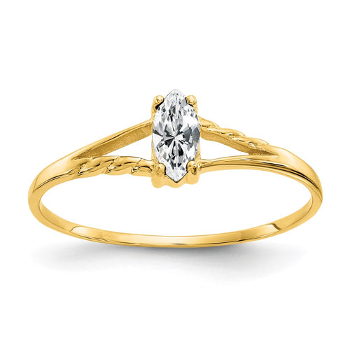 10k Polished 6x3mm Marquise Genuine April/ White Topaz Birthstone Ring