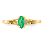 10k Polished 6x3mm Marquise Genuine May/ Emerald Birthstone Ring