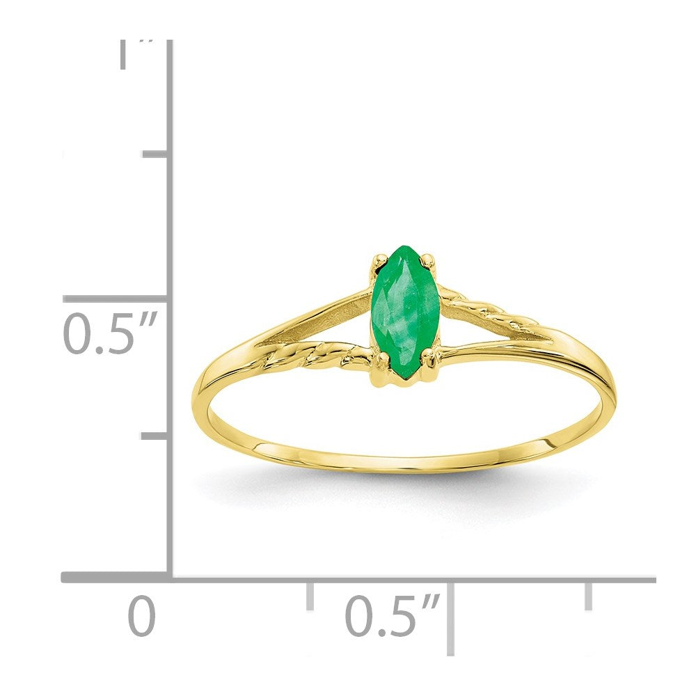 10k Polished 6x3mm Marquise Genuine May/ Emerald Birthstone Ring