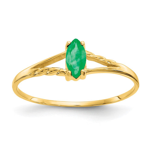 10k Polished 6x3mm Marquise Genuine May/ Emerald Birthstone Ring