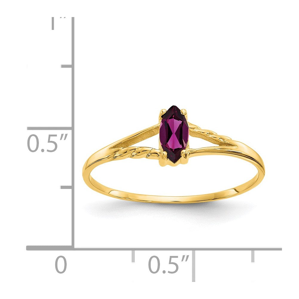 10k Polished 6x3mm Marquise Genuine June/ Rhodolite Garnet Birthstone Ring