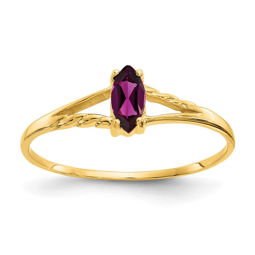 10k Polished 6x3mm Marquise Genuine June/ Rhodolite Garnet Birthstone Ring