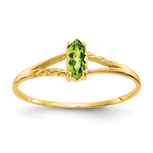 10k Polished 6x3mm Marquise Genuine August/ Peridot Birthstone Ring